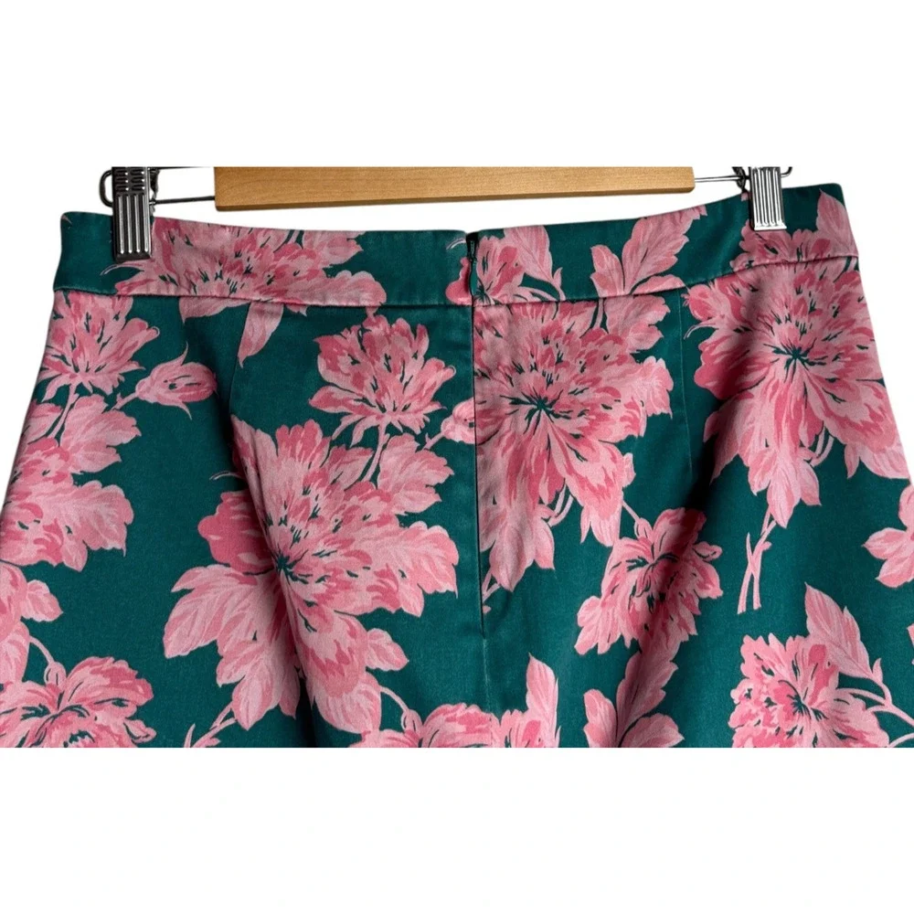 J.Crew Mercantile Green Pink Floral Pencil Skirt Size 4 Lined Stretch Cotton